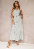 Sukienki - Miętowa Kwiecista Sukienka Maxi na Regulowanych Ramiączkach z Materiałowym Paskiem Phoebilu - Renee - miniaturka - grafika 1