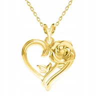 Naszyjniki - Złoty Naszyjnik Serce Kwiat Róża Serduszko z Kwiatkiem Tulipanem SREBRO 925 - miniaturka - grafika 1