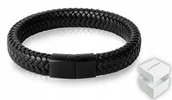 Bransolety męskie - SKÓRZANA BRANSOLETKA MĘSKA CZARNA SKÓRA ELEGANCKA - miniaturka - grafika 1
