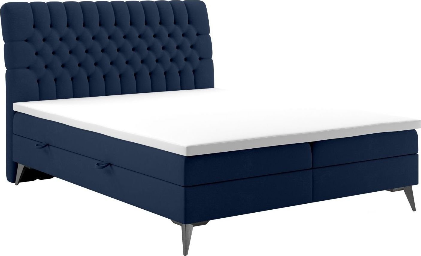 LAVERTO Łóżko kontynentalne BETAFO 140x200 granatowe velvet z pojemnikiem