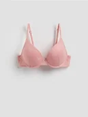 Biustonosze - Reserved - Biustonosz push up z koronką - różowy - miniaturka - grafika 1