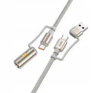 Kable USB - Kabel All-in-one USB A / USB C do USB C / Zapalniczka samochodowa Hoco 3A 60W 1,2 m U138 szary - miniaturka - grafika 1