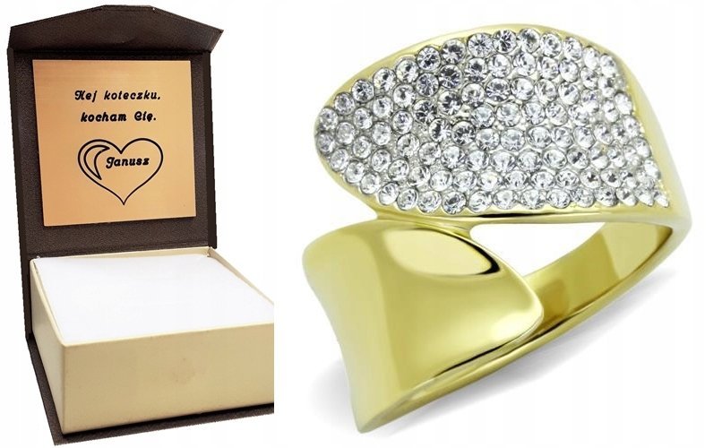 Złoty pierścionek szeroki GLAMOUR grawer 16
