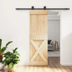 Drzwi przesuwne z osprzętem, 70x210 cm, lite drewno sosnowe 8721012081314 - Drzwi wewnętrzne - miniaturka - grafika 1