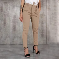 Spodnie damskie - Spodnie damskie cygaretki - Beżowy S - miniaturka - grafika 1