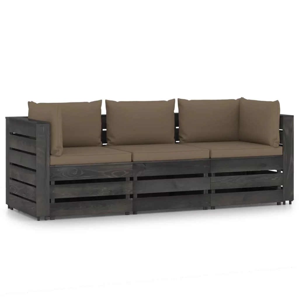 VidaXL Lumarko Ogrodowa sofa 3-os z poduszkami, impregnowane na szaro drewno! 3068176 VidaXL