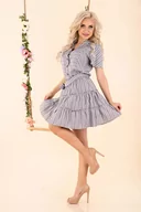 Sukienki - Letnia Sukienka w Paski z Falbankami - Szara - miniaturka - grafika 1