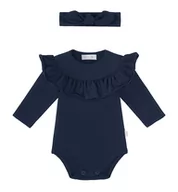 Body dla niemowląt - Zestaw body z falbanką i opaska z supełkiem, granatowy - 68 - miniaturka - grafika 1