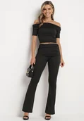 Komplety damskie - Czarny Komplet Spodnie Dzwony Góra z Krótkim Rękawem i Dekoltem Hiszpanką Titanea - miniaturka - grafika 1
