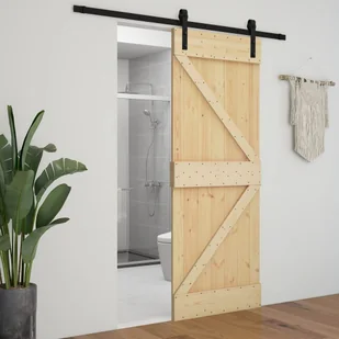 Drzwi przesuwne z osprzętem, 90x210 cm, lite drewno sosnowe | 3057500 VIDAXL - Drzwi wewnętrzne - miniaturka - grafika 13