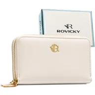 Portfele - Portfel damski biały ROVICKY elegancki portmonetka na suwak ochrona RFID rozbudowany na karty - miniaturka - grafika 1