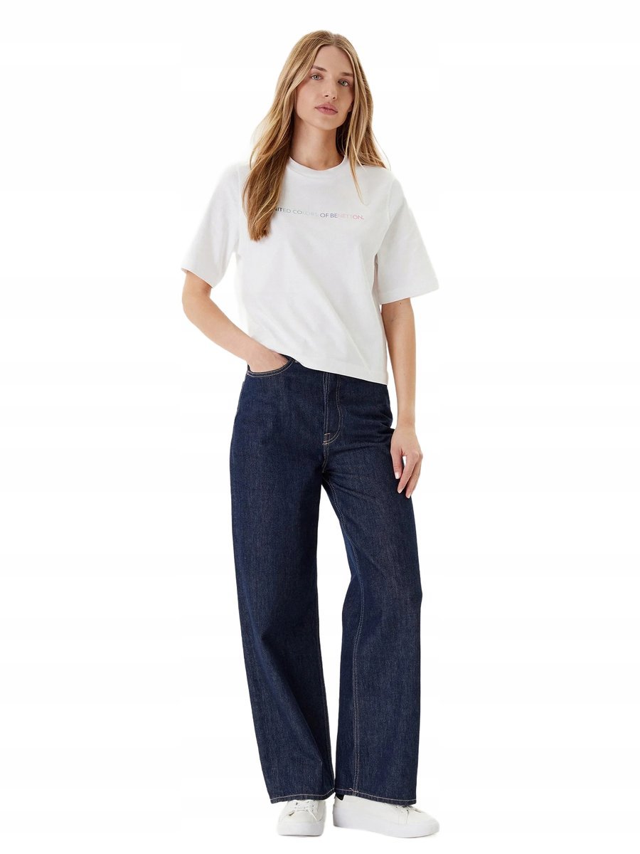 UNITED COLORS OF BENETTON BIAŁY T-SHIRT Z OKRĄGŁYM DEKOLTEM L 6BA