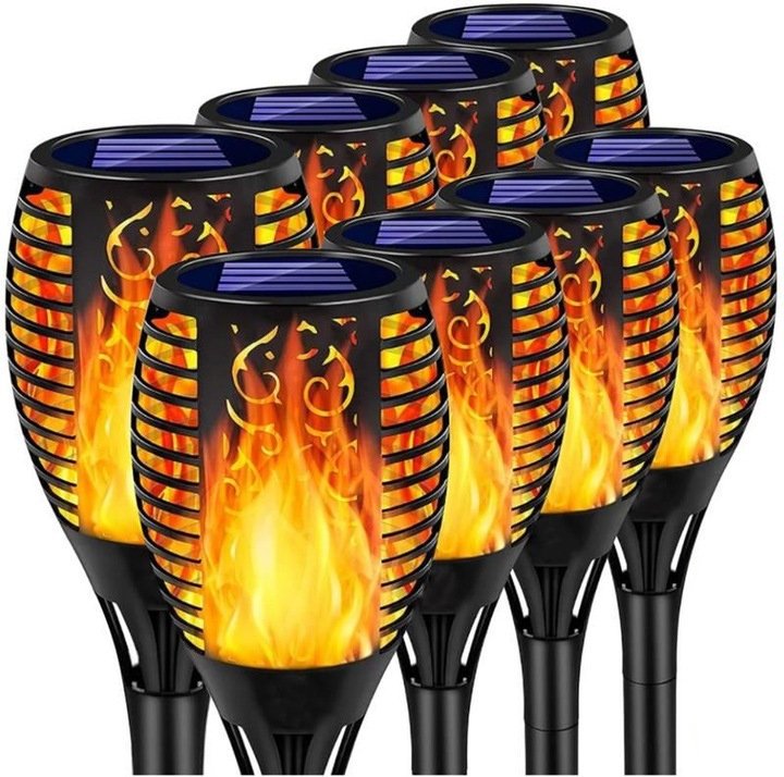 8x Lampa ogrodowa solarna LED LATARNIA POCHODNIA WBIJANA płomień 50cm