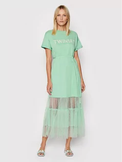 Sukienki - TWINSET Sukienka codzienna 221TP2541 Zielony Regular Fit - grafika 1