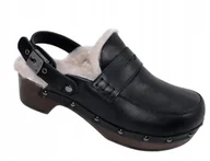 Klapki i japonki damskie - Scholl Klapki Damskie Czarne Skórzane Drewniaki Ocieplane 36 Cwp - miniaturka - grafika 1