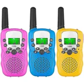 Latarki - Dzieci Walkie Talkies 3 Pack, 3 mile daleki zasięg z podświetlanymi latarkami LCD Walkie Talkies dla dzieci w wieku 3-12 lat, 2 Way Radio Zabawki d... - miniaturka - grafika 1