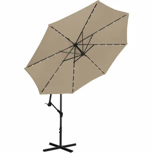 Parasol ogrodowy na wysięgniku okrągły uchylny z oświetleniem LED śr. 300 cm szarobrązowy - Parasole ogrodowe - miniaturka - grafika 7