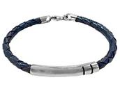 Bransolety męskie - Bransoletka męska srebrna 925 na granatowym skórzanym pasku - miniaturka - grafika 1