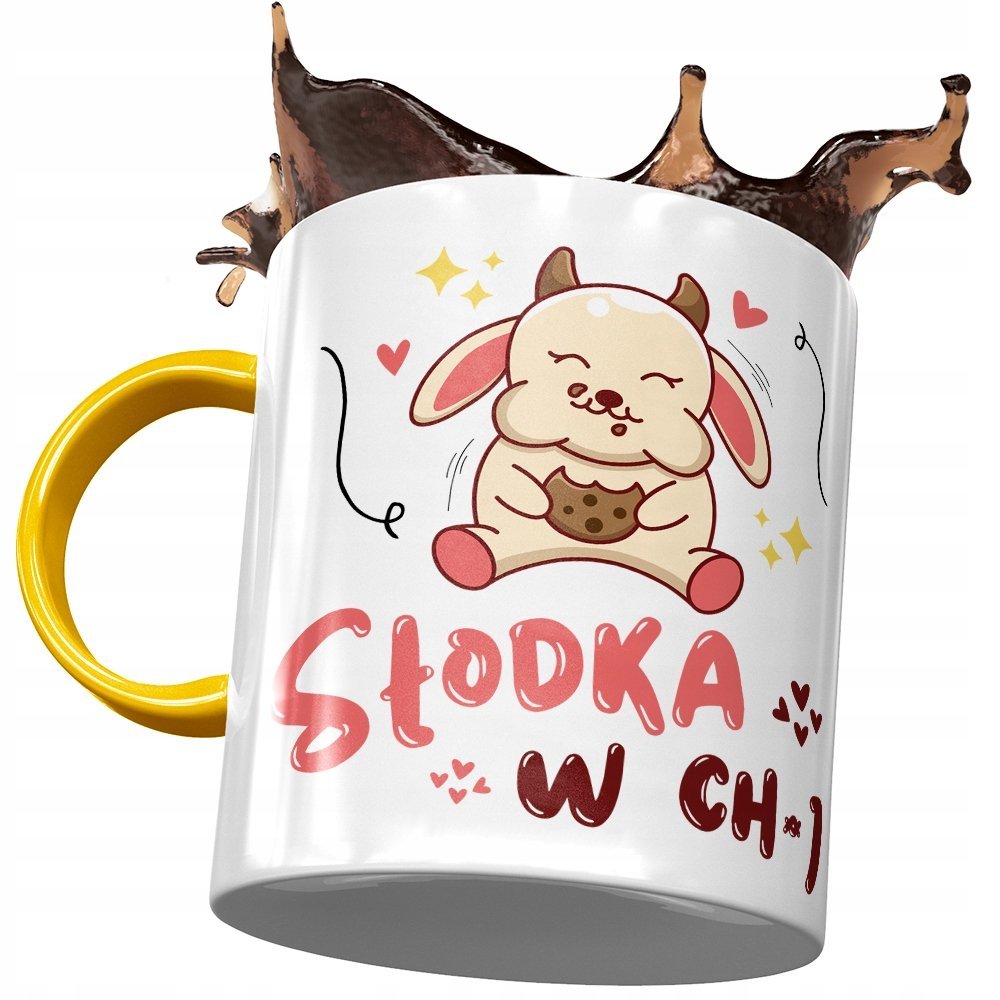 Kubek Żółty Śmieszny Zabawny Słodka w Ch*j z Nadrukiem ze Zdjęciem + Opakowanie na prezent (wzór 03)