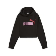 Odzież sportowa dziecięca - Młodzieżowa bluza o skróconym kroju z kapturem i logo Essentials PUMA Black - miniaturka - grafika 1