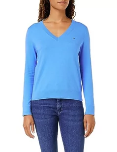 Tommy Hilfiger Damski sweter CO Jersey Stitch V-NK Swetry, Iconic Blue, M - Swetry damskie - miniaturka - grafika 1