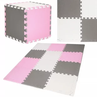 Mata piankowa kwadraty 118x90 cm szare białe różowe puzzle pianka EVA FM0028 - Maty do ćwiczeń - miniaturka - grafika 1