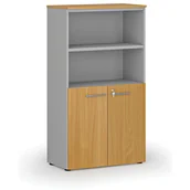 Szafy biurowe - Szafa biurowa kombinowana PRIMO GRAY, drzwi na 2 poziomach, 1434 x 800 x 420 mm, szary/buk - miniaturka - grafika 1