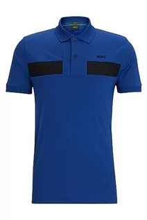 Koszulki męskie - BOSS Paule 2 męska koszulka polo z mieszanki bawełny z taśmą w paski, niebieski, 3XL - grafika 1
