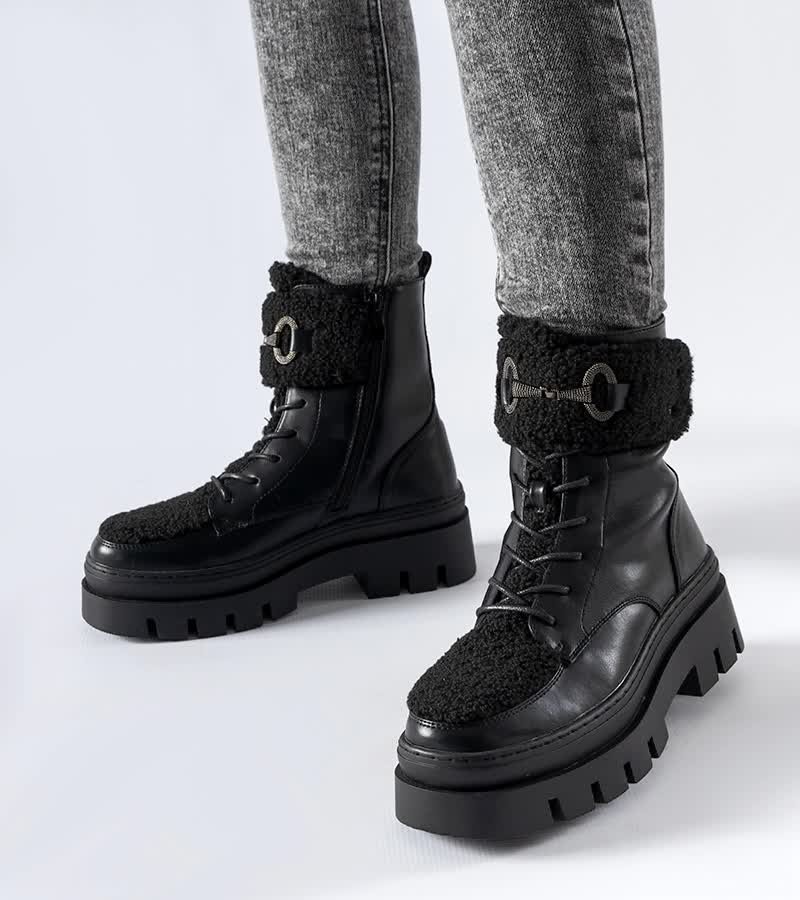 Czarne ocieplane workery z klamerką Highland-38