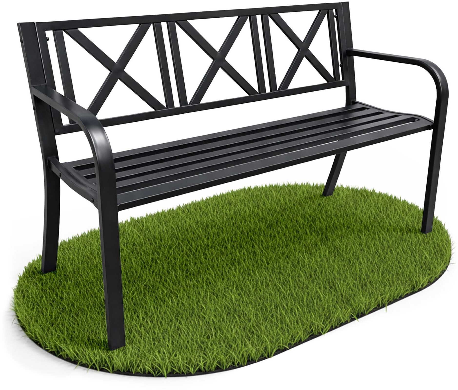 Ambiance Czarna ławka ogrodowa CROSS ze stalowymi nogami i oparciem szerokość 119 cm