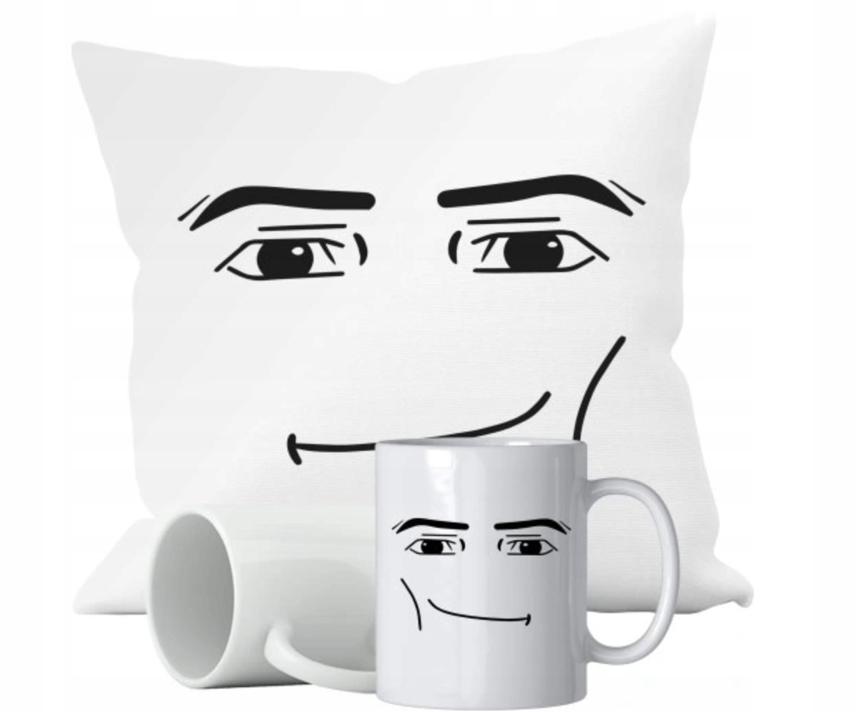 ZESTAW PODUSZKA + KUBEK PREZENT DLA DZIECKA ROBLOX MAN FACE MEN FACE + IMIĘ