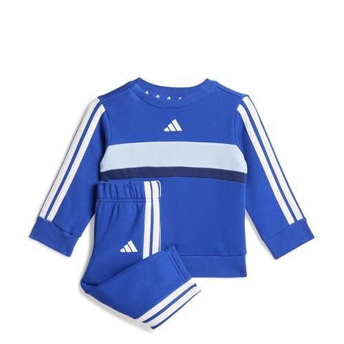 adidas Uniseks - niemowlęta SEASONAL ESSENTIALS TIBERIO 3 STRIPES FLEECE CREW SET, team royal blue/glow blue/dark blue/white, 0-3 Months