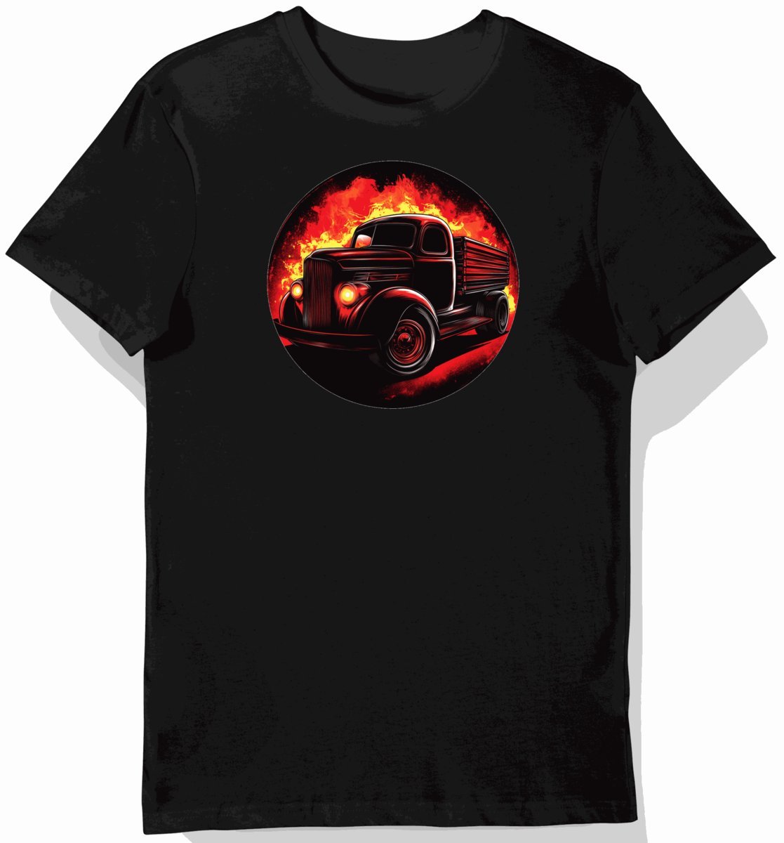 Koszulka męska czarna z nadrukiem czerwonego klasycznego auta L