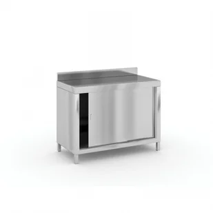 B2B Partner Stół ze stali nierdzewnej z szafą z przesuwnymi drzwiami, 1200x600x850 mm 434089 - Meble gastronomiczne - miniaturka - grafika 1