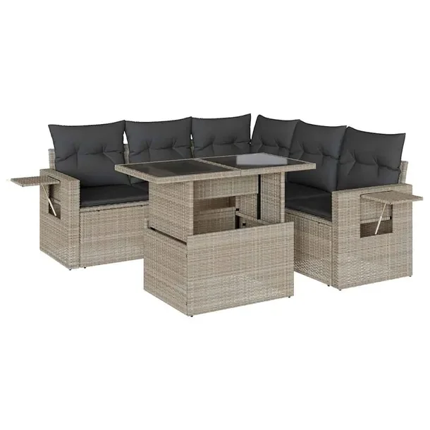 Zestaw mebli ogrodowych jasnoszary z poduszkami, rattan PE, wymiary 62x62x6