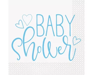 Serwetki papierowe Baby Shower, niebieskie serca, 33x33 cm, 16 szt. - Dekoracje i nakrycia stołu na imprezę - miniaturka - grafika 1