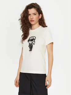KARL LAGERFELD T-Shirt A1W17126 Écru Regular Fit - Koszulki i topy damskie - miniaturka - grafika 1