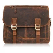 Torby męskie - TORBA MĘSKA NA RAMIĘ SKÓRZANA BRĄZOWA VINTAGE NA LAPTOPA DUŻA PAOLO PERUZZI T-81-HBR - miniaturka - grafika 1