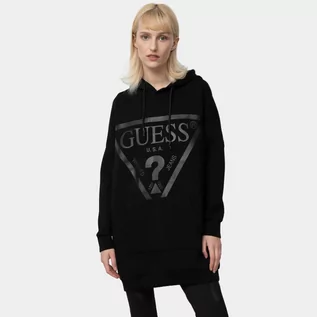 Kurtki i kamizelki sportowe damskie - Damska bluza dresowa nierozpinana z kapturem GUESS ALISA LONG HOODED - grafika 1