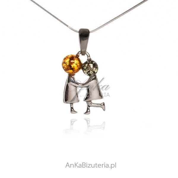 ankabizuteria.pl Zawieszka srebrna Tańcząca para - z bursztynem
