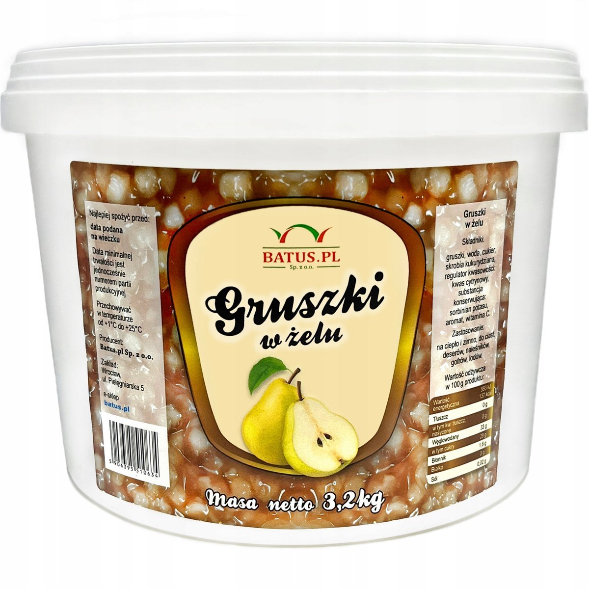Gruszki W Żelu Frużelina 3,2 Kg