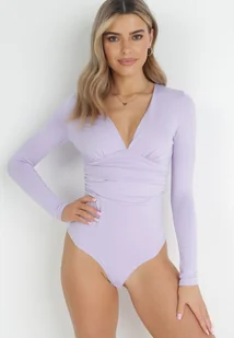 Jasnofioletowe Body z Trójkątnym Dekoltem i Długim Rękawem Fenthea - Born2be - Body - miniaturka - grafika 1