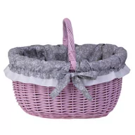 Torby i wózki na zakupy - WIKLINOWY MALOWANY KOSZ TORBA NA ZAKUPY OBSZYTA TKANINĄ 42X34 H23/36 CM - miniaturka - grafika 1