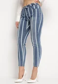 Spodnie damskie - Niebieskie Jeansy z Dopasowanymi Nogawkami w Paski Oleriana - miniaturka - grafika 1