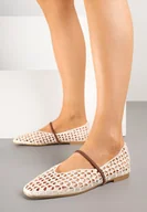 Baleriny - Beżowe Balerinki Boho z Szydełkową Cholewką z Paskiem Vocele - miniaturka - grafika 1