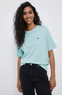 Koszulki sportowe damskie - Lacoste t-shirt bawełniany kolor turkusowy - grafika 1