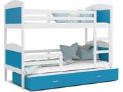 Łóżka dla dzieci i młodzieży - Łóżko piętrowe 200x90 biały błękit MATEUSZ 3 - miniaturka - grafika 1