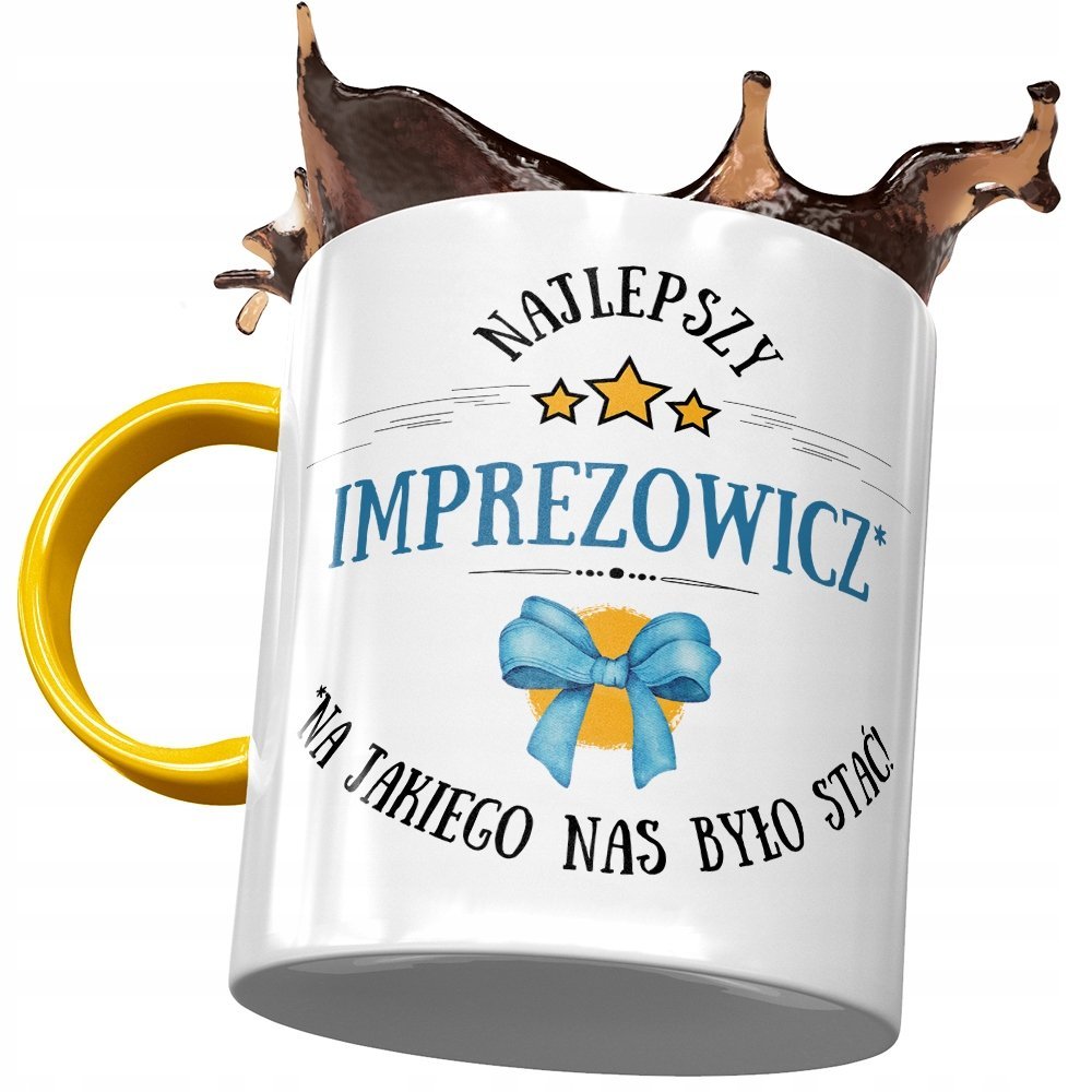 Kubek Żółty Dla Imprezowicza Najlepszy Imprezowicz z Nadrukiem ze Zdjęciem + Opakowanie na prezent (wzór 04)