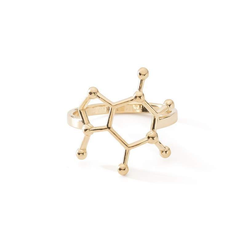 Srebrny pierścionek - kofeina, wzór chemiczny, srebro 925 : ROZMIAR PIERŚCIONKA - 13UK:N Φ16,67 MM, Srebro - kolor pokrycia - Pokrycie żółtym 18..