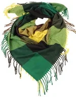 Apaszki i szaliki damskie - Chusta damska ciepła w KRATĘ z frędzlami AXD-13-14 zielona - miniaturka - grafika 1